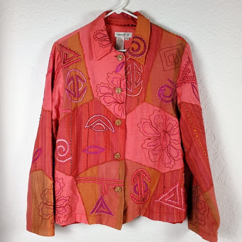 Coldwater Creek Artisan Asian Style Patchwork Embroidered Jacket Womens M... - Picture 1 of 10